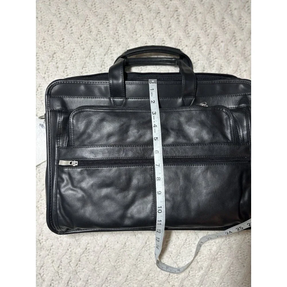 Leather attache briefcase Expandable messenger bag with handle & shoulder strap‎
